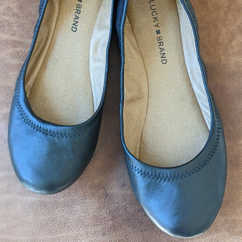 Lucky Brand, Emmie Ballet Black Leather Classic Casual Flat, Size 8